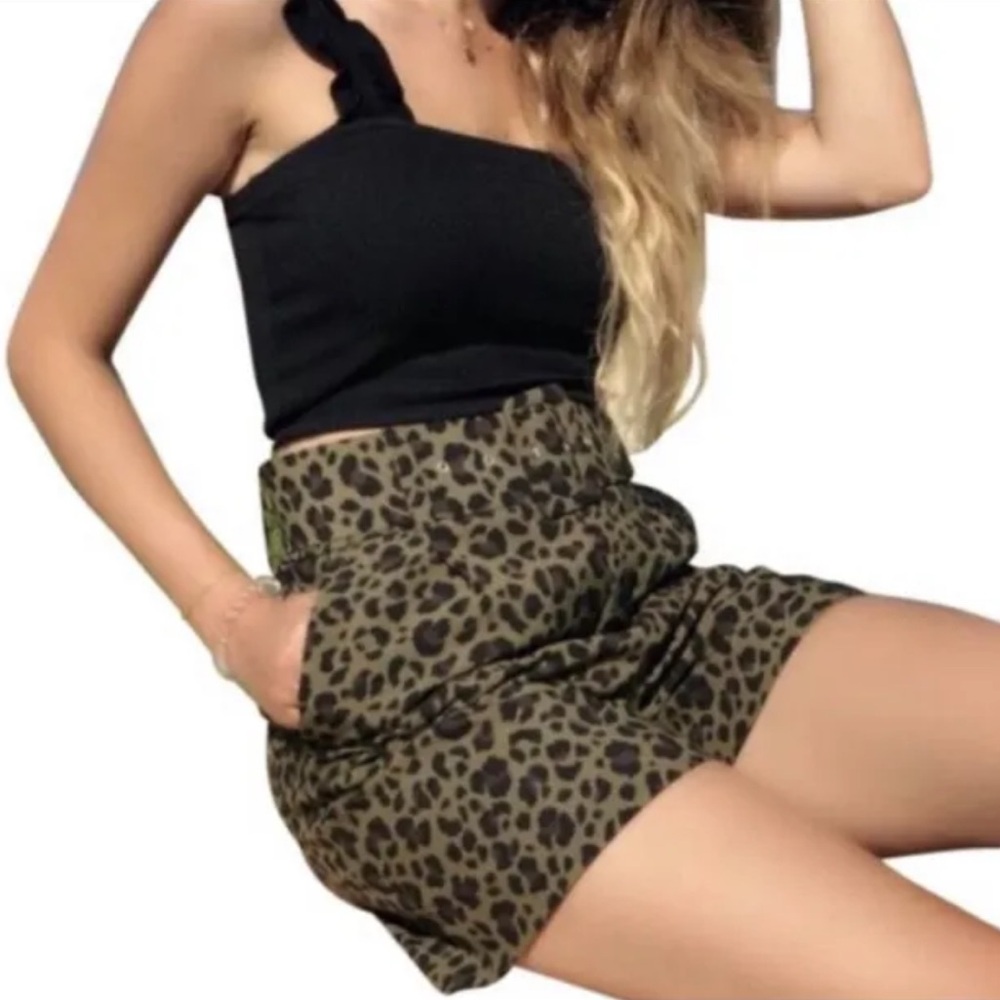 Zara High Waist Leopard Print Shorts - Black and Brown